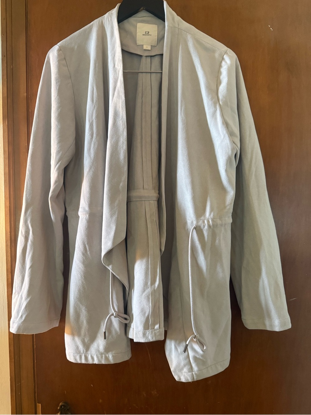 Thread & Supply Pale Gray Draped Open-Front Jacket